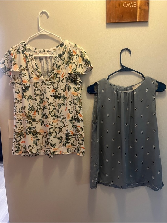 LOFT Tops - Lot of 2 Loft blouses-  White Floral Ruffle Sleeve and Blue Sleeveless